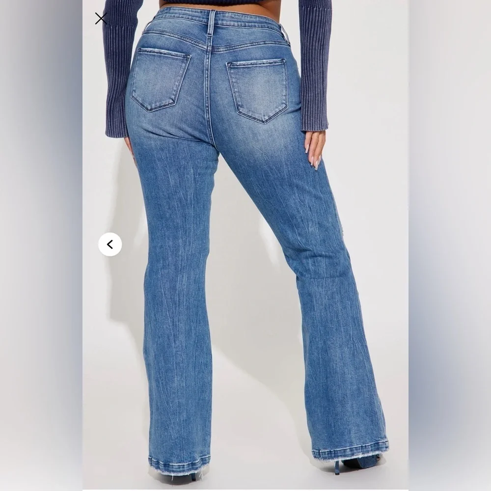 Fashion Nova Marley Ripped Compression Flare Jeans -Medium Wash